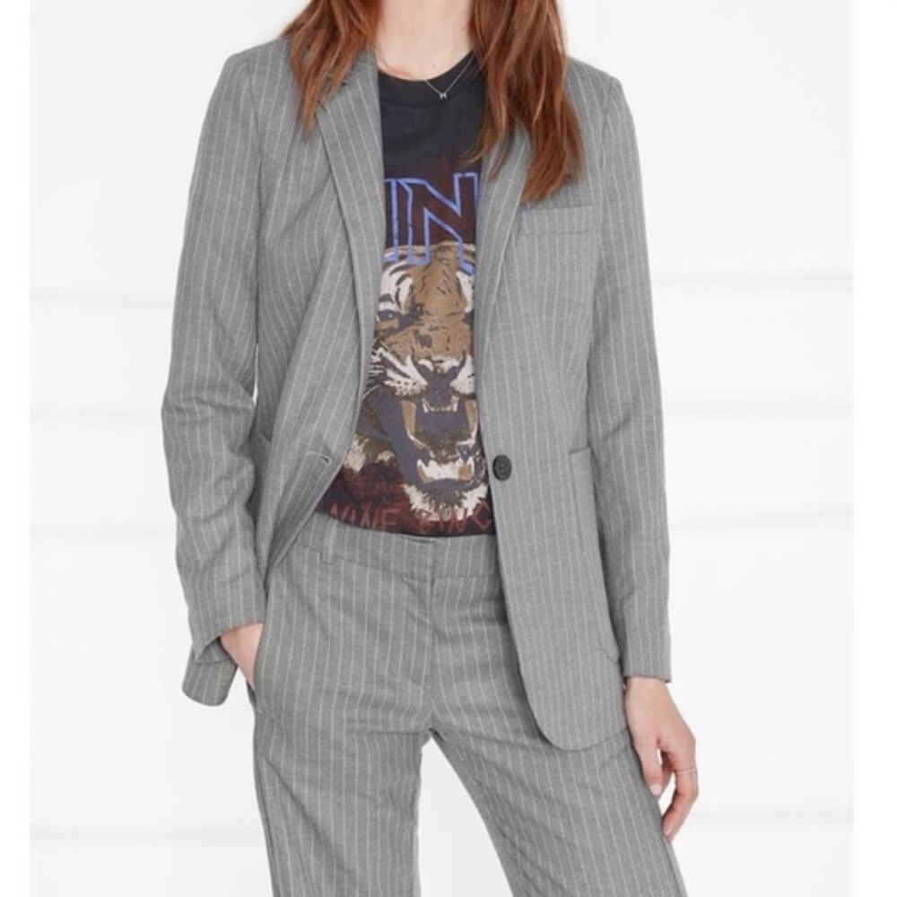 Anine Bing Schoolboy Blazer Gray Pinstripe Single Breasted Jacket Size XS
